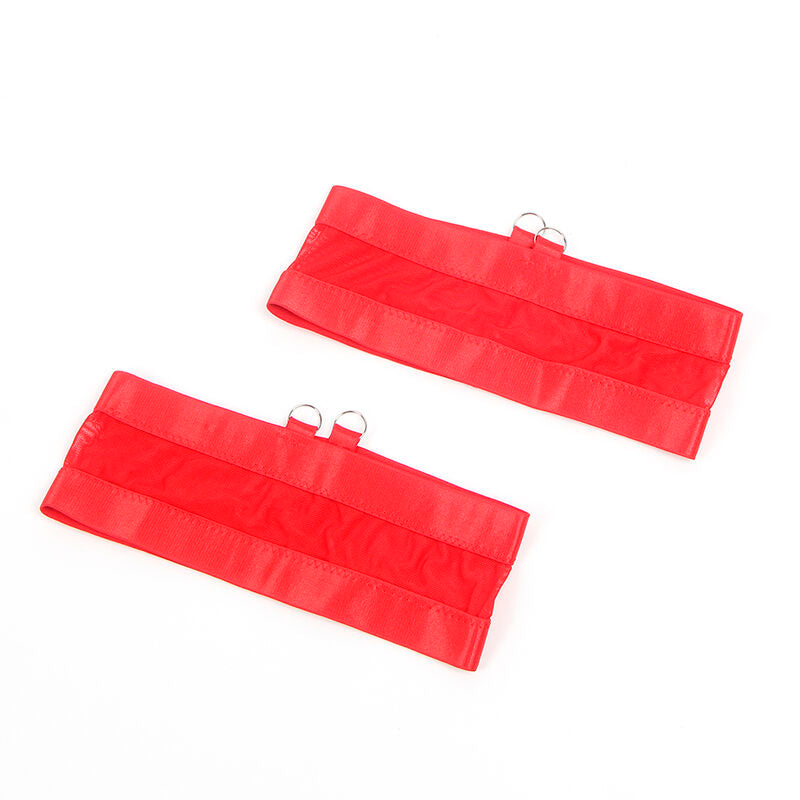 SUBBLIME Conjunto Lingerie Sutiã e Cinta-liga Estilo Bondage Vermelho L/XL, detalhe do sutiã e cinta-liga.