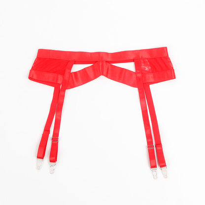 SUBBLIME Conjunto Lingerie Sutiã e Cinta-liga Estilo Bondage Vermelho L/XL, detalhe do sutiã e cinta-liga.