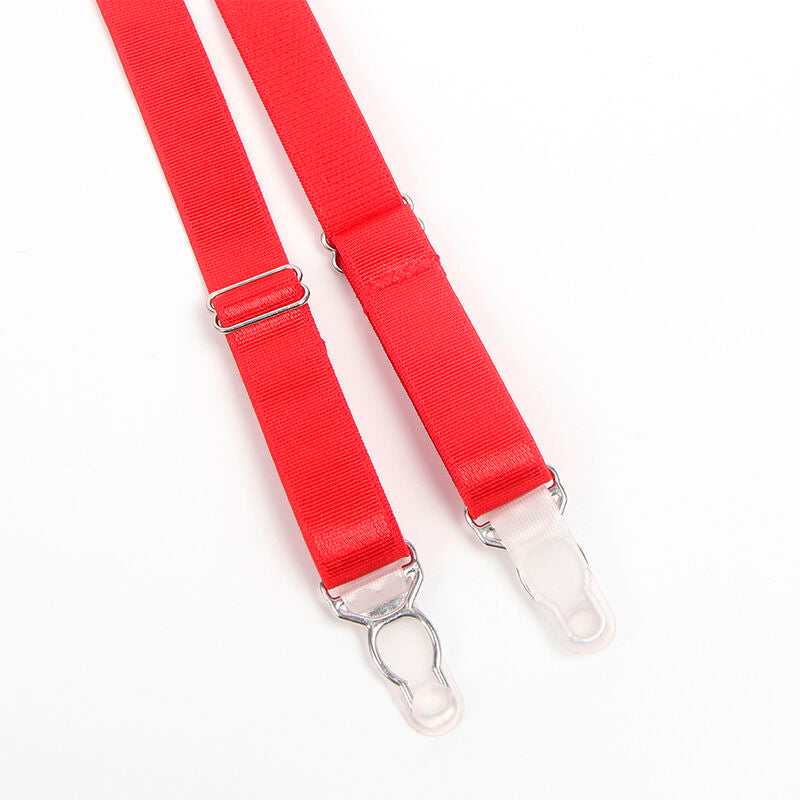 SUBBLIME Conjunto Lingerie Sutiã e Cinta-liga Estilo Bondage Vermelho L/XL, detalhe do sutiã e cinta-liga.
