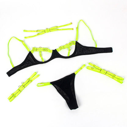 Imagem do Conjunto de Lingerie SUBBLIME Verde Fluorescente com detalhes de corte vazado e alças.