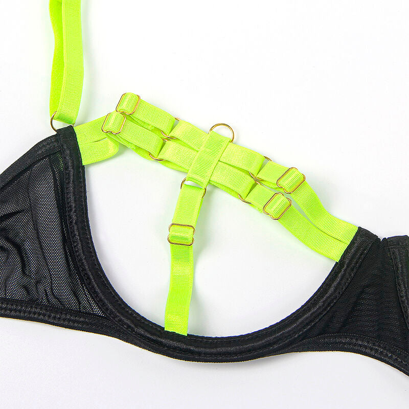Imagem do Conjunto de Lingerie SUBBLIME Verde Fluorescente com detalhes de corte vazado e alças.