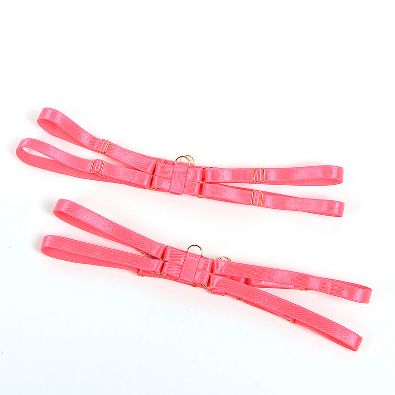 Conjunto de Lingerie SUBBLIME Rosa Fluorescente com detalhes vazados e colar ajustável.