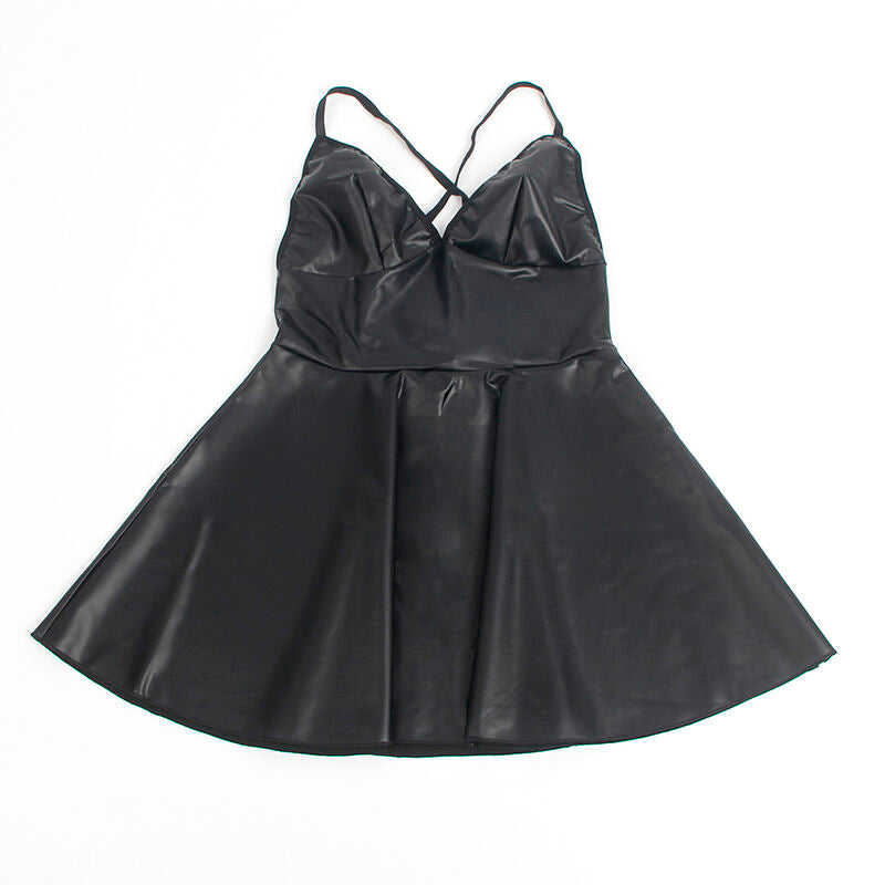 Vestido sexy SUBBLIME em couro PU preto com alças ajustáveis para um look elegante e sedutor.