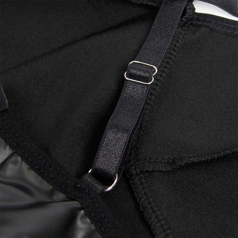 SUBBLIME Vestido com Alças Couro PU Preto, destacando a textura e o design sensual