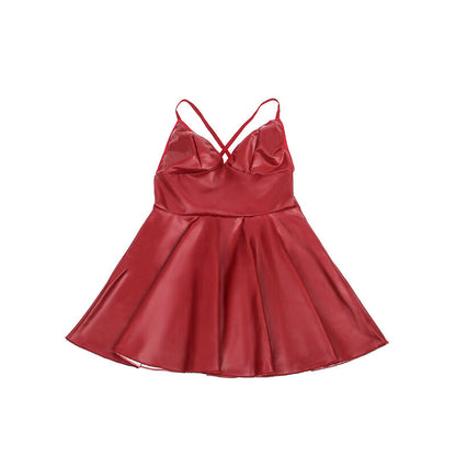Vestido com Alças SUBBLIME em Couro PU Bordô L/XL, com design sensual e detalhes luxuosos.