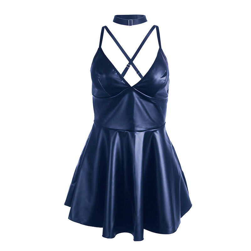 SUBBLIME Vestido Sexy com Alças Couro PU Azul L/XL, mostrando detalhes do material e design.