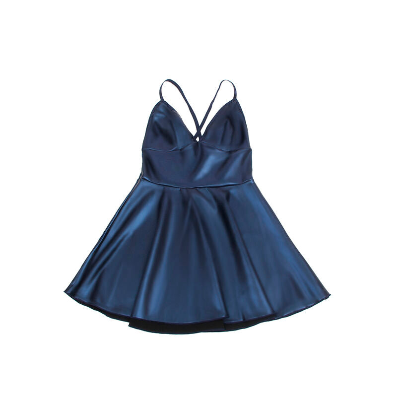 SUBBLIME Vestido Sexy com Alças Couro PU Azul L/XL, mostrando detalhes do material e design.