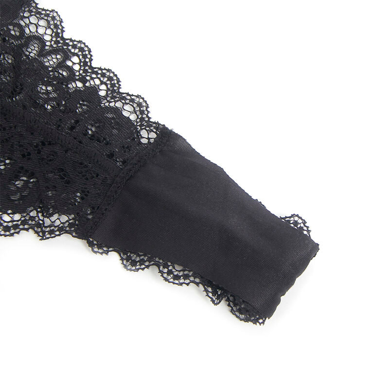 Close-up do Body Lingerie SUBBLIME Couro PU Preto com Renda e Zíper, destacando a textura e detalhes.