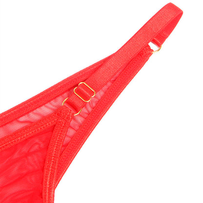 Imagem do Conjunto de Lingerie SUBBLIME Sutiã Correntes Malha Coração Vermelho S/M, mostrando detalhes e textura.