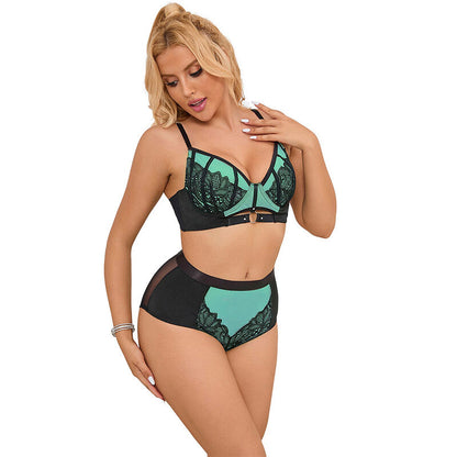 Conjunto de Lingerie SUBBLIME Renda e Malha Verde com Sutiã Push-up