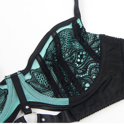 Conjunto de Lingerie SUBBLIME Renda e Malha Verde com Sutiã Push-up