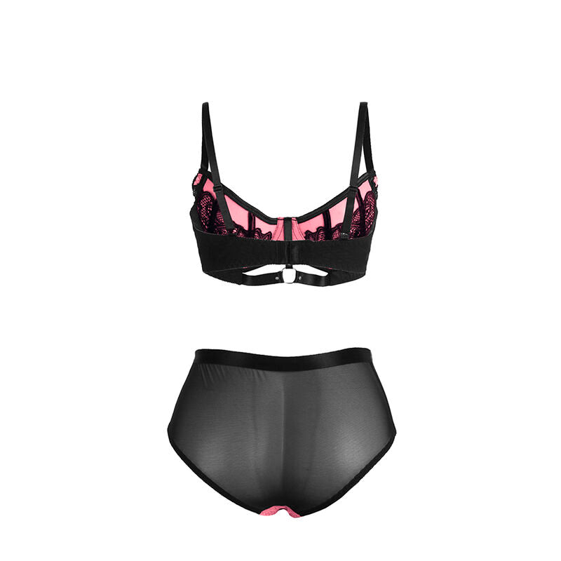 Conjunto de Lingerie SUBBLIME de Renda e Malha Rosa com Sutiã Push-up, tamanho P/M.