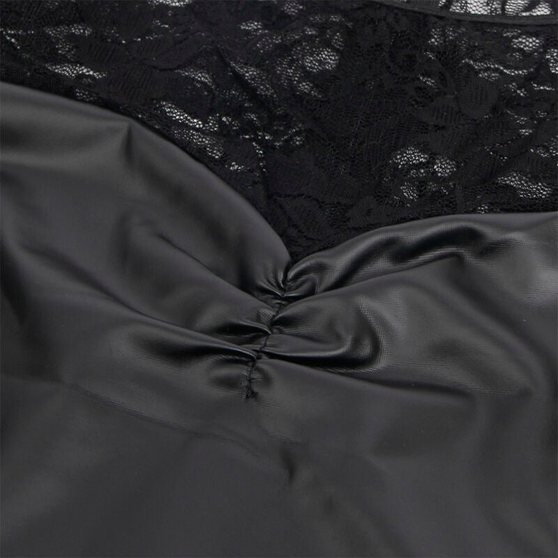 Camisola sexy SUBBLIME preta com renda e mangas compridas, em efeito couro PU.