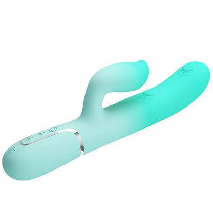 Detalhe do PRETTY LOVE Vibrador Gigi Coelho Multifuncional Aqua Verde, mostrando seu design ergonômico e silicone macio.