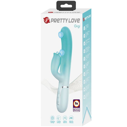 Detalhe do PRETTY LOVE Vibrador Gigi Coelho Multifuncional Aqua Verde, mostrando seu design ergonômico e silicone macio.