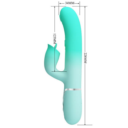 Detalhe do PRETTY LOVE Vibrador Gigi Coelho Multifuncional Aqua Verde, mostrando seu design ergonômico e silicone macio.