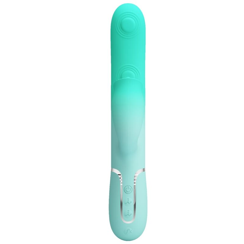 Detalhe do PRETTY LOVE Vibrador Gigi Coelho Multifuncional Aqua Verde, mostrando seu design ergonômico e silicone macio.