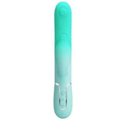 Detalhe do PRETTY LOVE Vibrador Gigi Coelho Multifuncional Aqua Verde, mostrando seu design ergonômico e silicone macio.