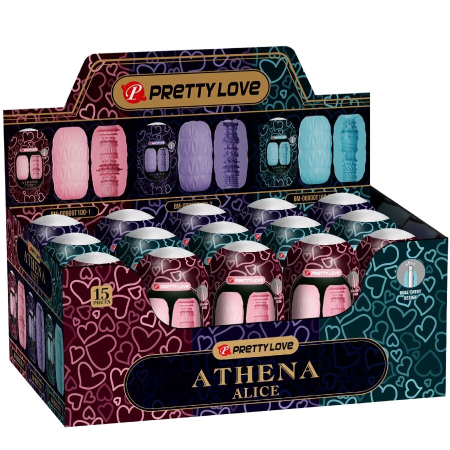 Pack de 15 Masturbadores Masculinos PRETTY LOVE Athena Alice Egg Stroker com texturas variadas.