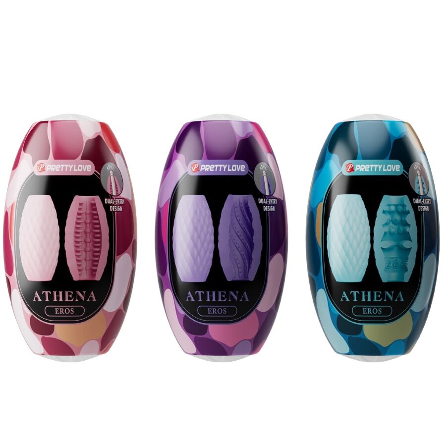 Pack de 15 masturbadores masculinos PRETTY LOVE Athena Eros com texturas variadas.