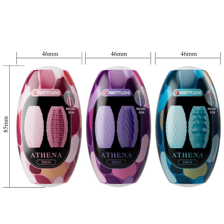 Pack de 15 masturbadores masculinos PRETTY LOVE Athena Eros com texturas variadas.