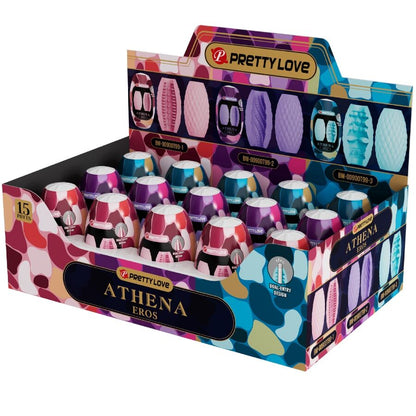 Pack de 15 masturbadores masculinos PRETTY LOVE Athena Eros com texturas variadas.
