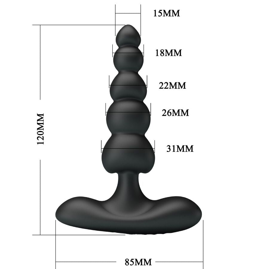 PRETTY LOVE Vibrador Anal Corban com 10 Vibrações em silicone preto, design flexível e ergonómico.