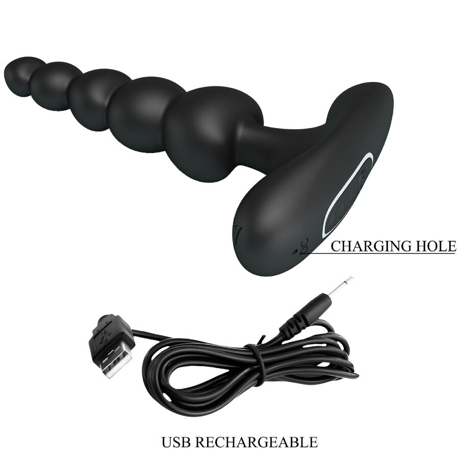 PRETTY LOVE Vibrador Anal Corban com 10 Vibrações em silicone preto, design flexível e ergonómico.