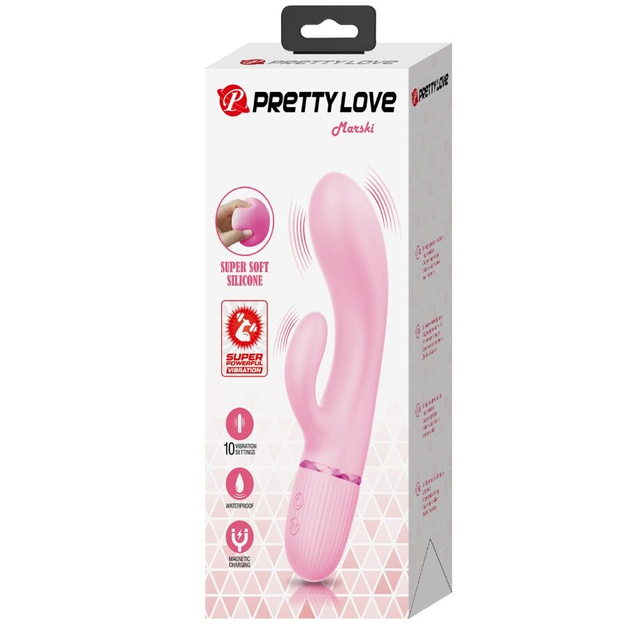 Vibrador Pretty Love Marski Rabbit e Ponto G Rosa em silicone com estimulador duplo
