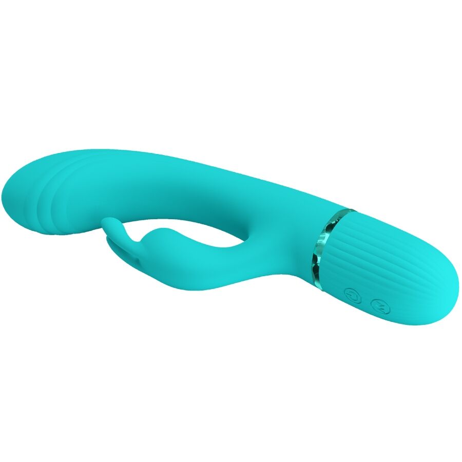 Vibrador coelho PRETTY LOVE Scocco Turquesa com design ergonómico e estimulador clitoriano, feito em silicone suave.