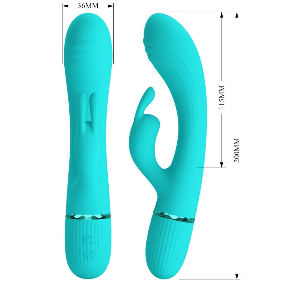 Vibrador coelho PRETTY LOVE Scocco Turquesa com design ergonómico e estimulador clitoriano, feito em silicone suave.