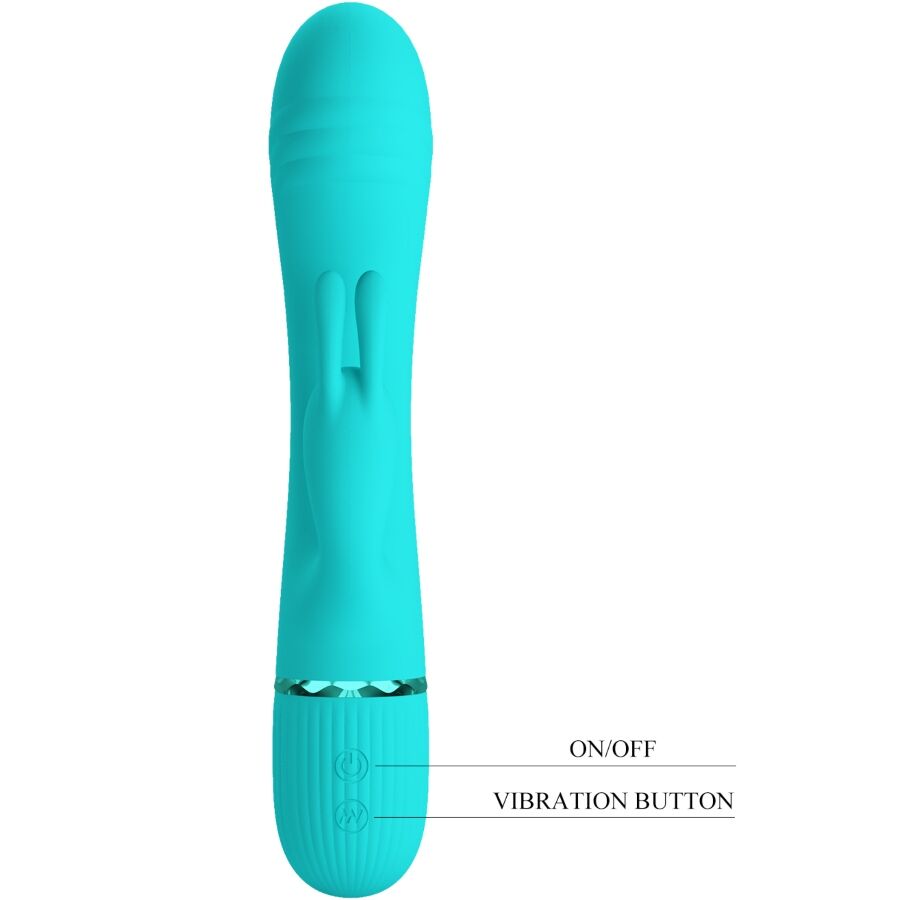 Vibrador coelho PRETTY LOVE Scocco Turquesa com design ergonómico e estimulador clitoriano, feito em silicone suave.