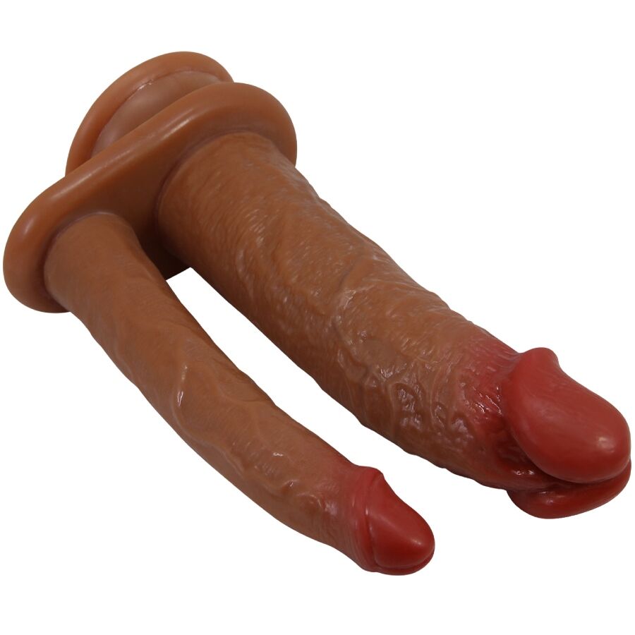 Detalhe do PRETTY LOVE Dildo Duplo Realista Goran com textura suave e design de duplo prazer.