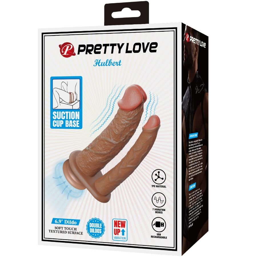 Close-up of the PRETTY LOVE Dildo Duplo Realista com Vibração Mulato, showing its realistic texture and dual design.