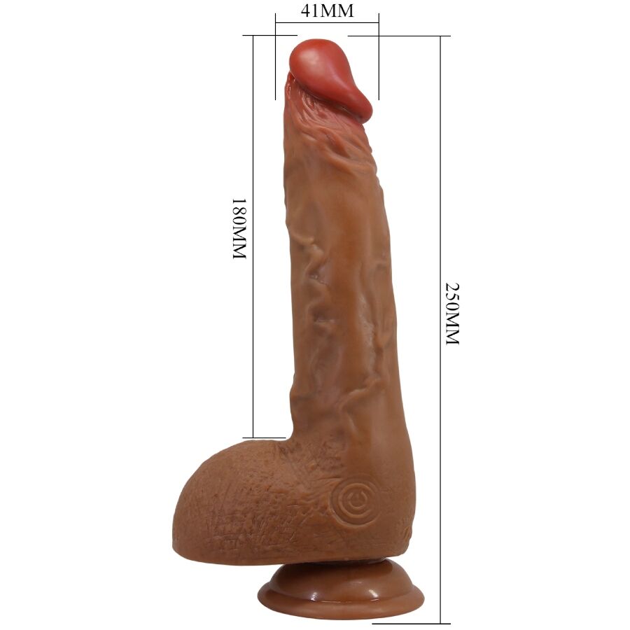 Vibrador Realístico BAILE Beautiful Wilks 25cm em tom mulato, com veias e testículos detalhados.