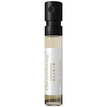 PHEROSTRONG Elixir de Feromônios para Mulheres 2 ML, frasco de perfume com fragrância magnética e design elegante.