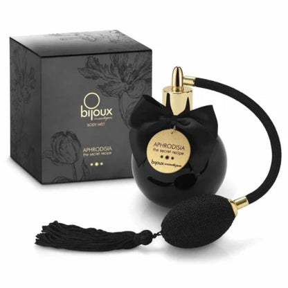 Frasco do Bijoux Body Mist Afrodisia 100 ML com detalhes do design e rótulo.