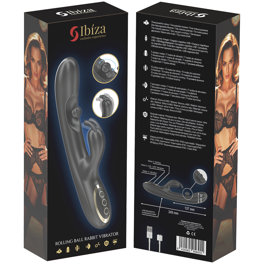 IBIZA Vibrador Rabbit com Pérola Rolante Massageadora para estimulação dupla e prazer intenso.