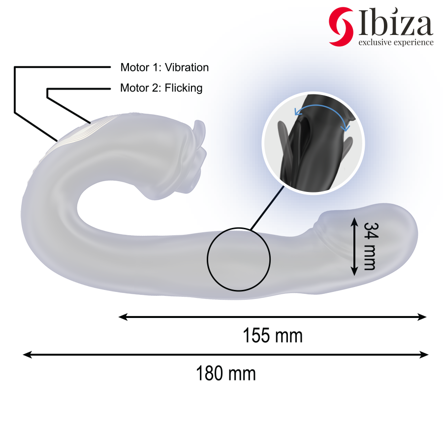 Vibrador Rosa IBIZA com efeito oscilante e estimulador clitoriano, detalhes do design e funcionalidades.