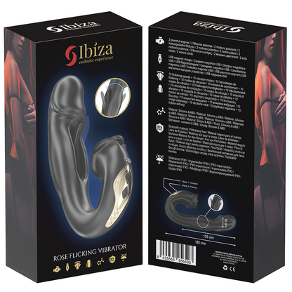 Vibrador Rosa IBIZA com efeito oscilante e estimulador clitoriano, detalhes do design e funcionalidades.