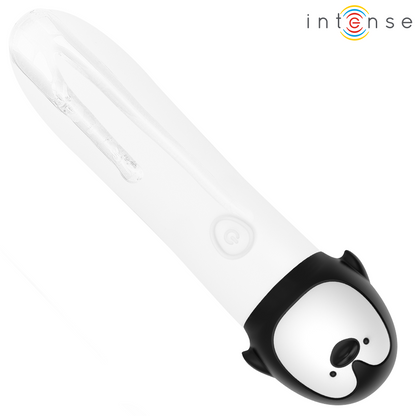 Close-up da Bala Vibratória Intense Rico Penguin, mostrando seu design compacto e silicone suave.