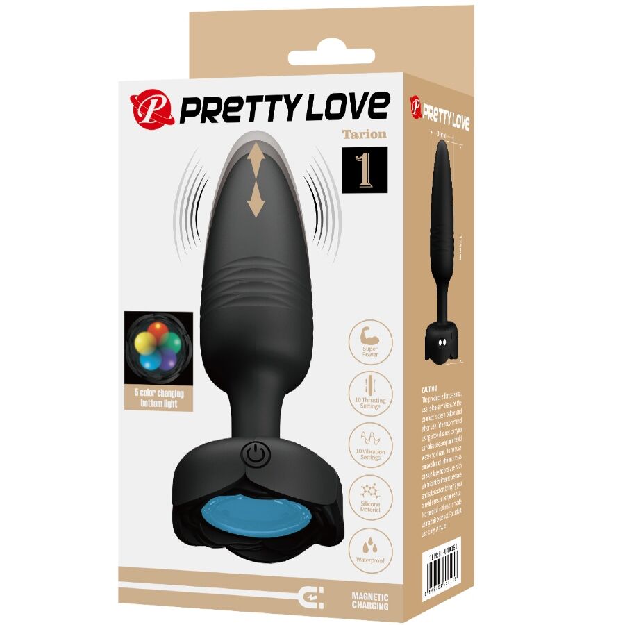 Close-up do PRETTY LOVE Plug Anal Vibratório Tarion com Luz LED, mostrando o design elegante e as características vibratórias.