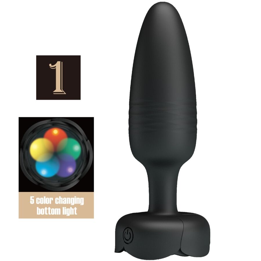Close-up do PRETTY LOVE Plug Anal Vibratório Tarion com Luz LED, mostrando o design elegante e as características vibratórias.