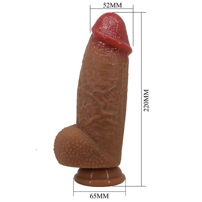 Close-up of the PRETTY LOVE Dildo Achille Ultra Realista 22 CM, showing its realistic skin texture and shape and suction cup base.