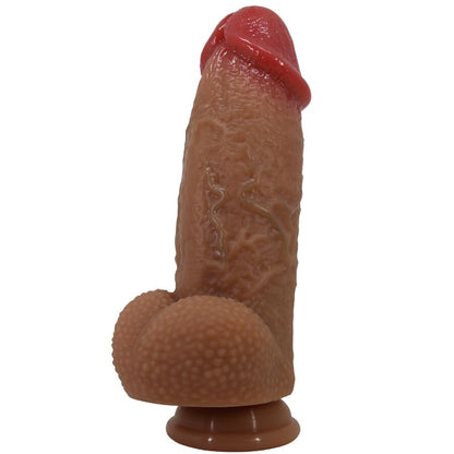 Close-up of the PRETTY LOVE Dildo Achille Ultra Realista 22 CM, showing its realistic skin texture and shape and suction cup base.