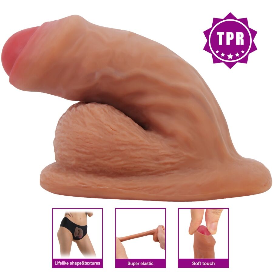 Close-up of the PRETTY LOVE Dildo Ultra Realista Elástico com Ventosa 9,5 cm Mulato, showing its realistic texture and details.