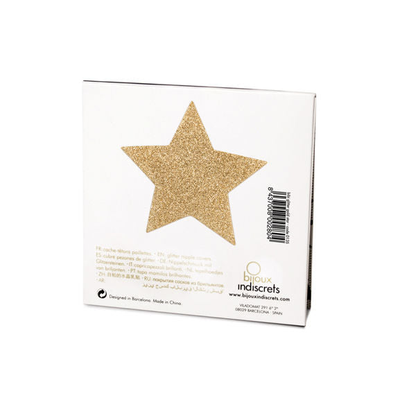 Cobre Mamilos BIJOUX - INDISCRETS Flash Golden Star autoadesivos com brilho deslumbrante.