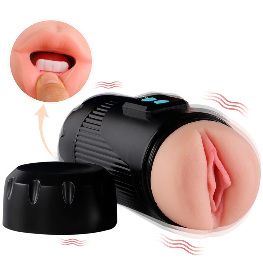 SHEQU - KAY MASTURBADOR DOBLE CON DOBLE BOCA Y VIBRACIÓN VAGINAL