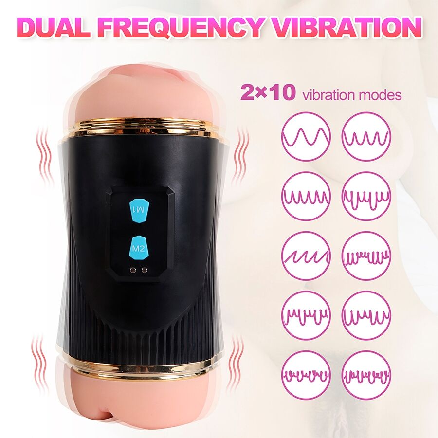SHEQU - KAY MASTURBADOR DOBLE CON DOBLE BOCA Y VIBRACIÓN VAGINAL