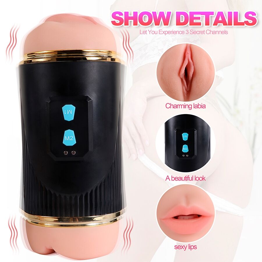 SHEQU - KAY MASTURBADOR DOBLE CON DOBLE BOCA Y VIBRACIÓN VAGINAL